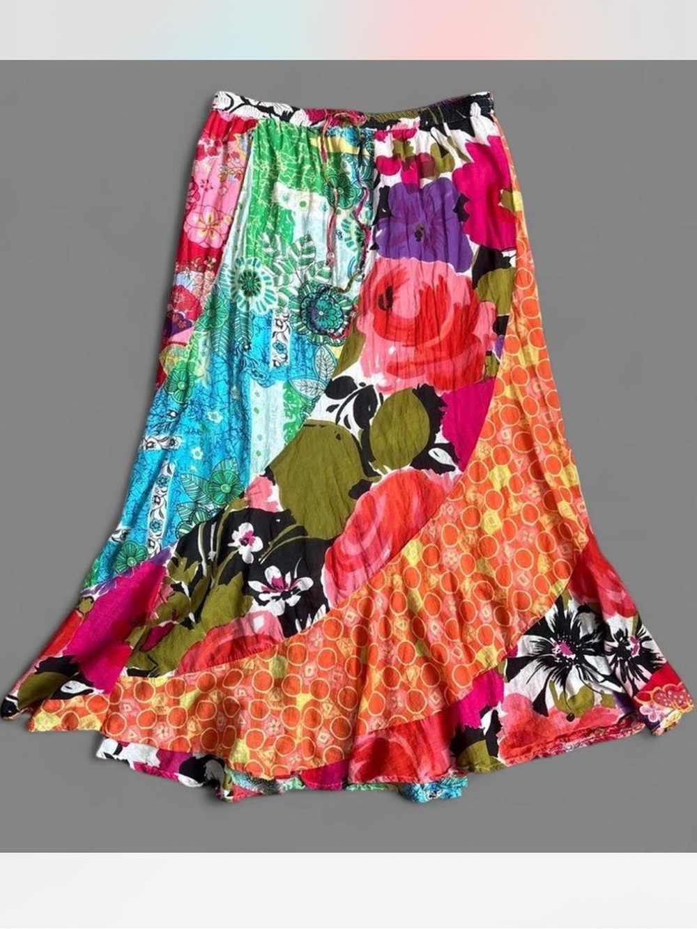 Passport Multicolor Floral Patchwork Skirt - Bright Pink, Orange, Green, Blue